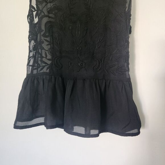 Forever 21 Womens Juniors Sheer Sleeveless Embroidered Blouse Size Small - Picture 6 of 6